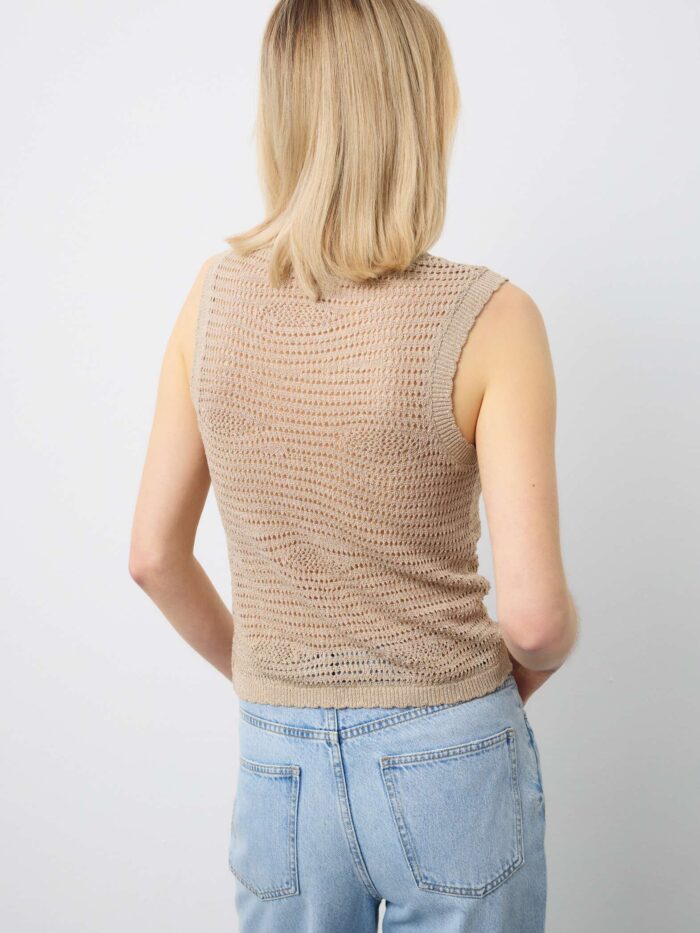 STEFANEL Regular-fit viscose blend tank top with mesh texture Beige - Image 3