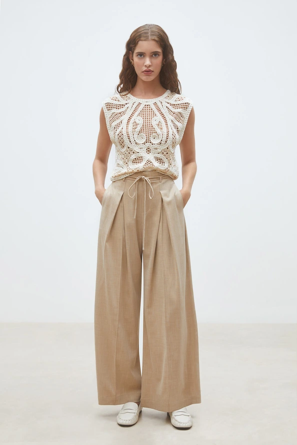 00W005682A SUNCOO Jeff Wide-leg darted pants Beige - Image 1