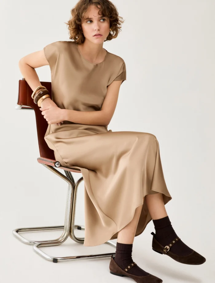PENNY BLACK Double Satin Midi Dress Sand - Image 3