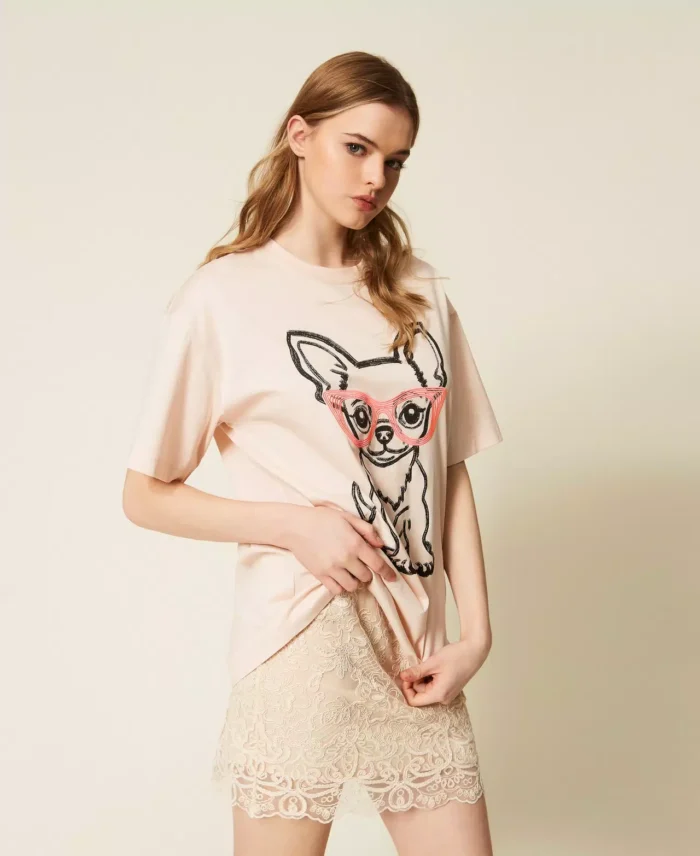 ACTITUDE MYFO oversize T-shirt with print and embroidery Pink - Image 3
