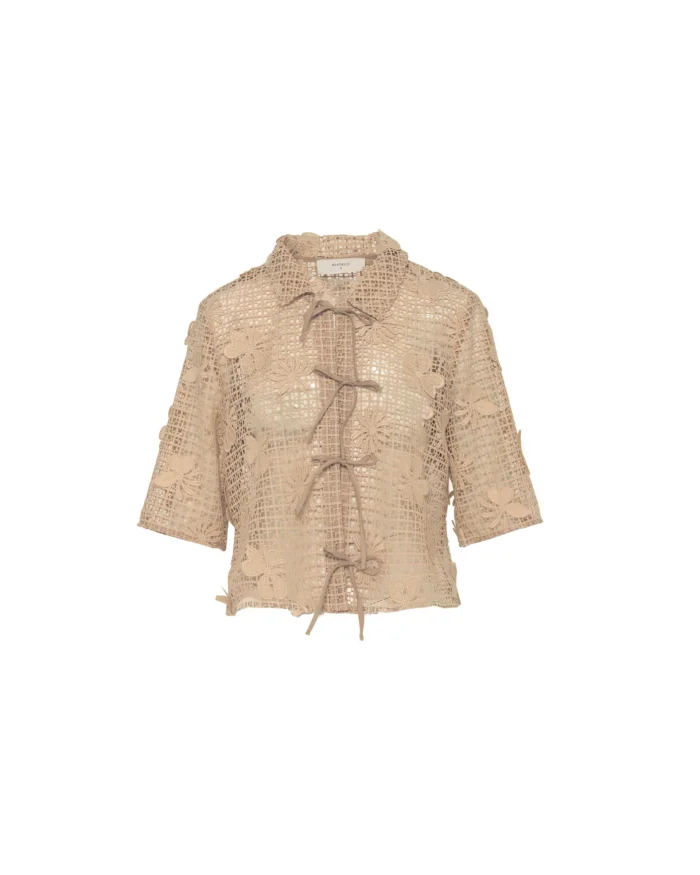 BEATRICE Net jacket whith embroidered flowers Beige - Image 2