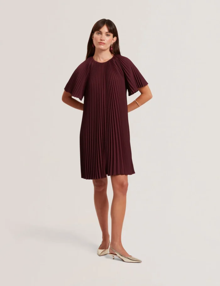 TED BAKER CONVALA Pleated Short Sleeve A-Line Mini Dress OXBLOOD - Image 2