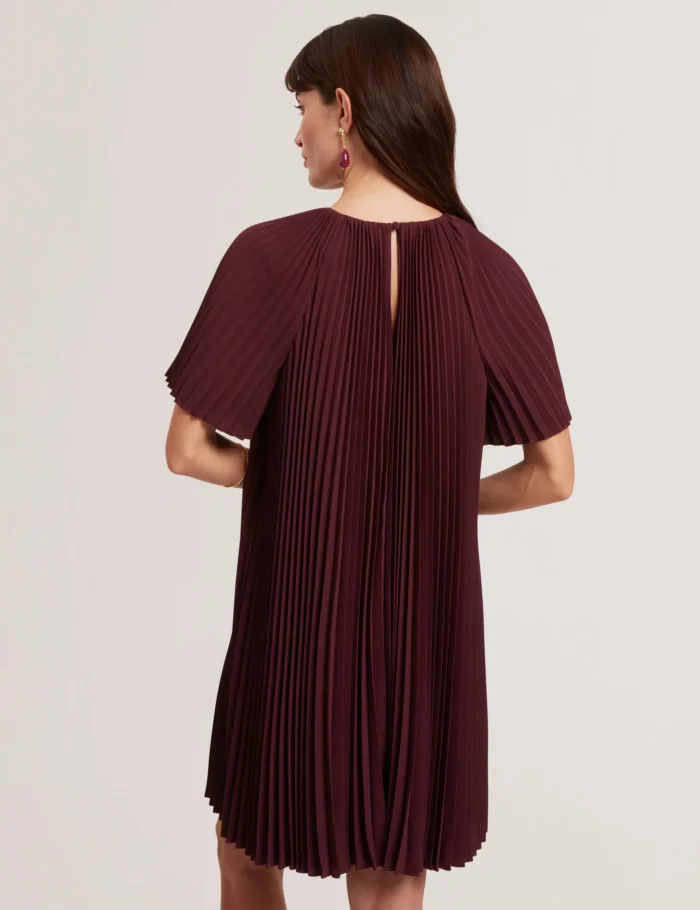 TED BAKER CONVALA Pleated Short Sleeve A-Line Mini Dress OXBLOOD - Image 5