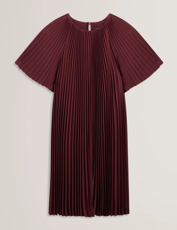 TED BAKER CONVALA Pleated Short Sleeve A-Line Mini Dress OXBLOOD - Image 6