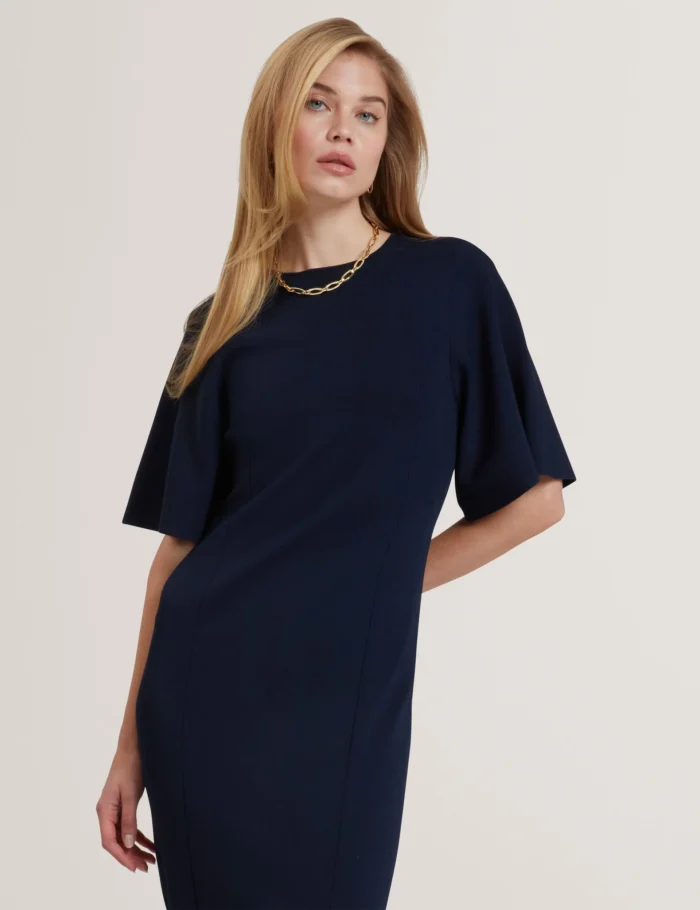 TED BAKER Short Sleeve Knitted Bodycon Midi Dress Navy - Image 2