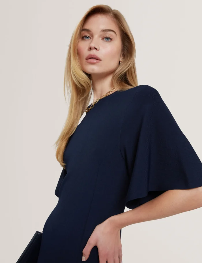 TED BAKER Short Sleeve Knitted Bodycon Midi Dress Navy - Image 3