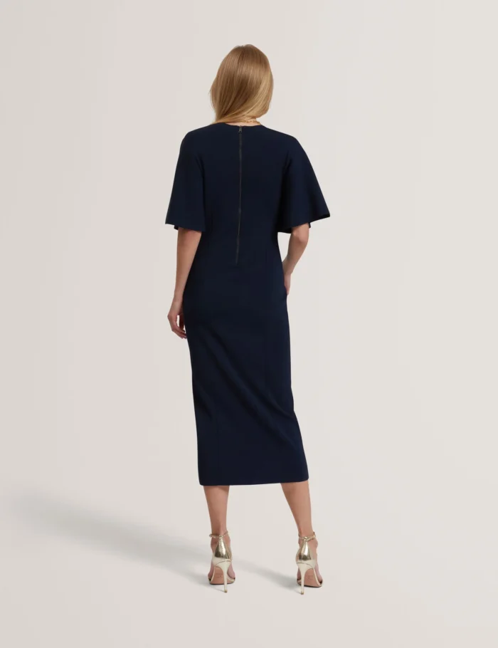 TED BAKER Short Sleeve Knitted Bodycon Midi Dress Navy - Image 4