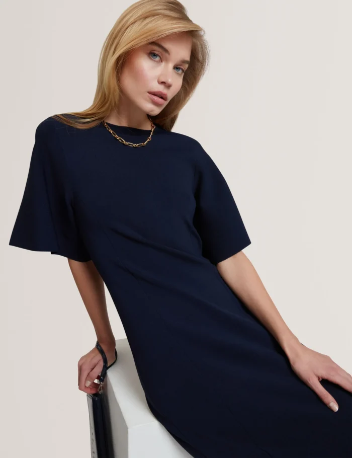 TED BAKER Short Sleeve Knitted Bodycon Midi Dress Navy - Image 5