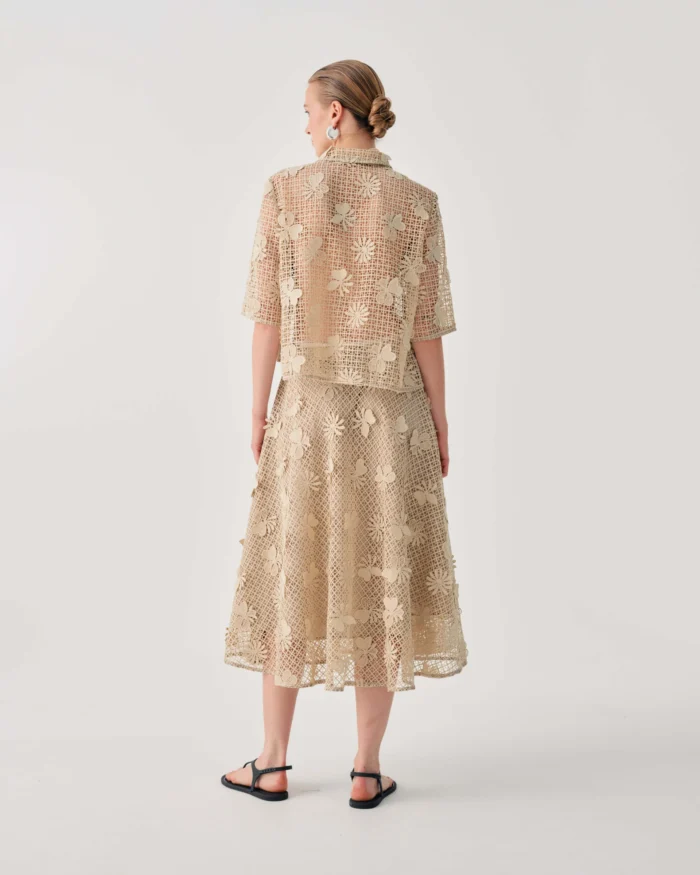 BEATRICE Net jacket whith embroidered flowers Beige - Image 3