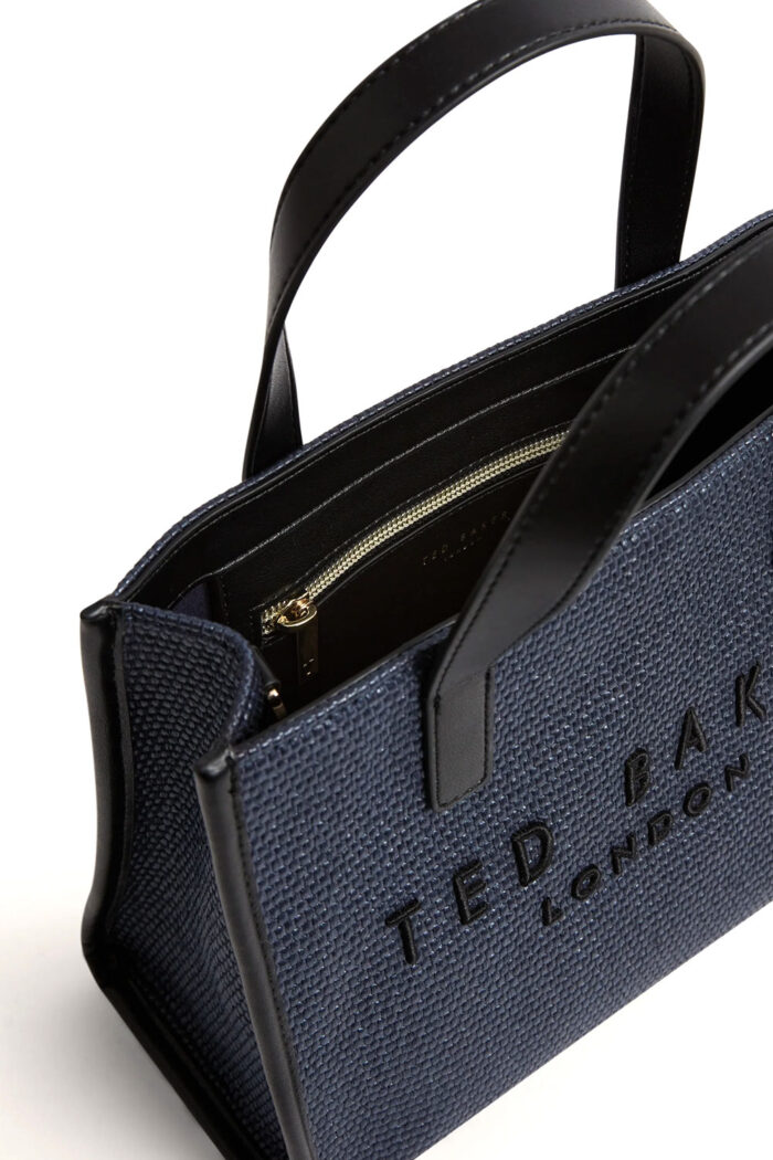 TED BAKER Raffia PU Trim Small Icon Tote Bag Navy - Image 3
