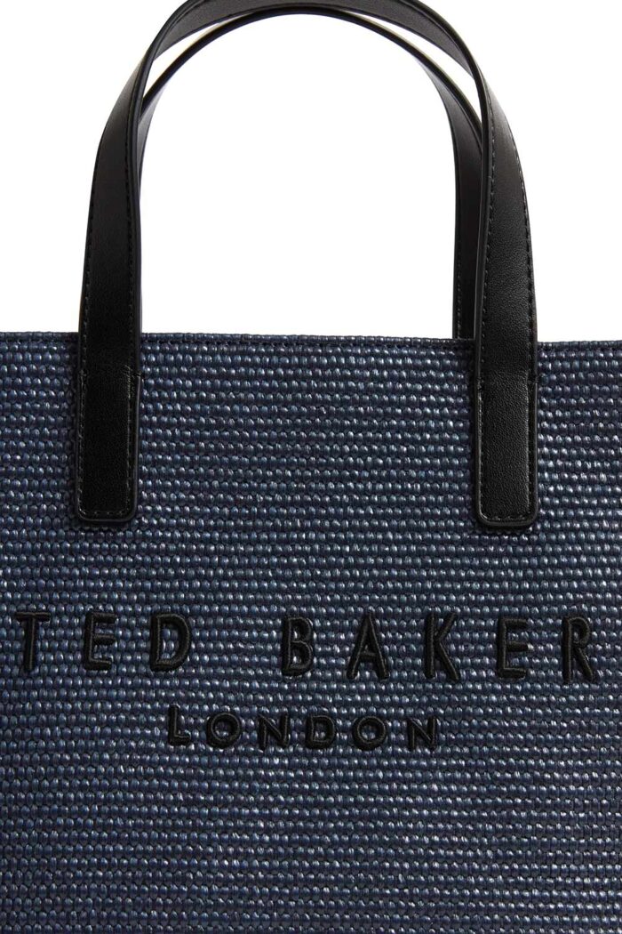 TED BAKER Raffia PU Trim Small Icon Tote Bag Navy - Image 2