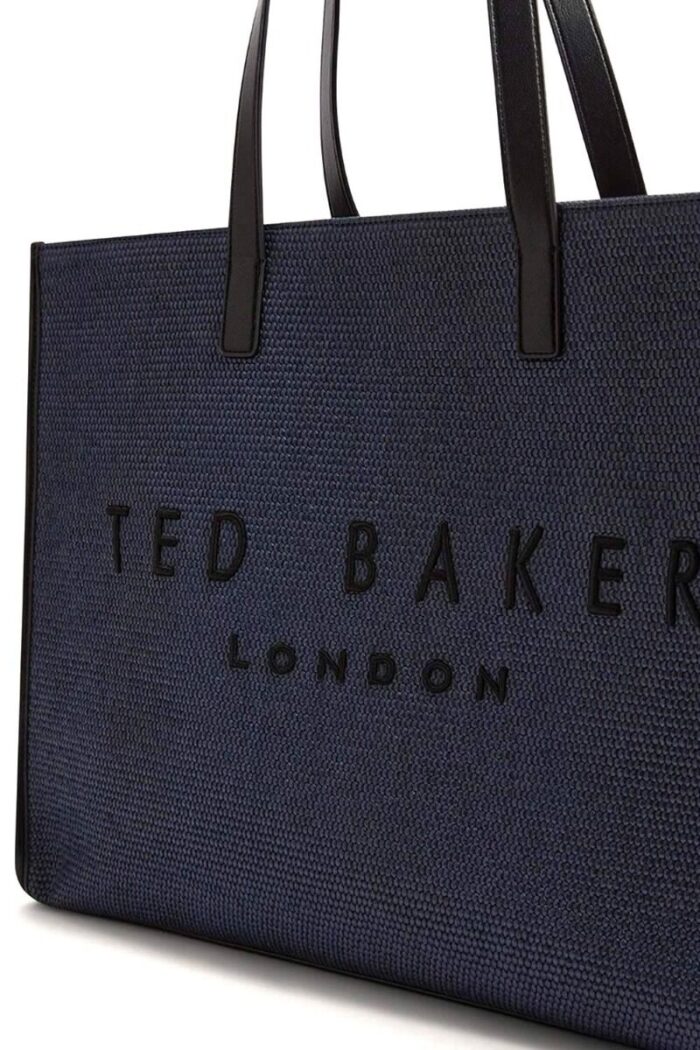 TED BAKER Pallmer Large Icon Raffia Bag Navy - Image 3