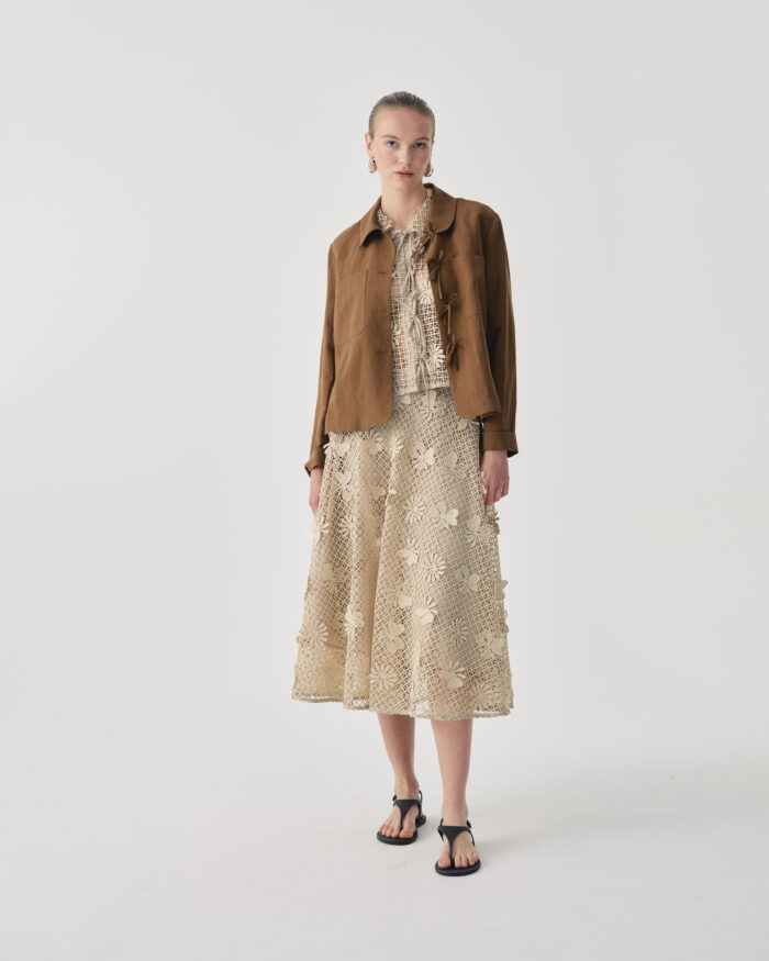 BEATRICE Embroidered Lace Midi Skirt Beige - Image 4