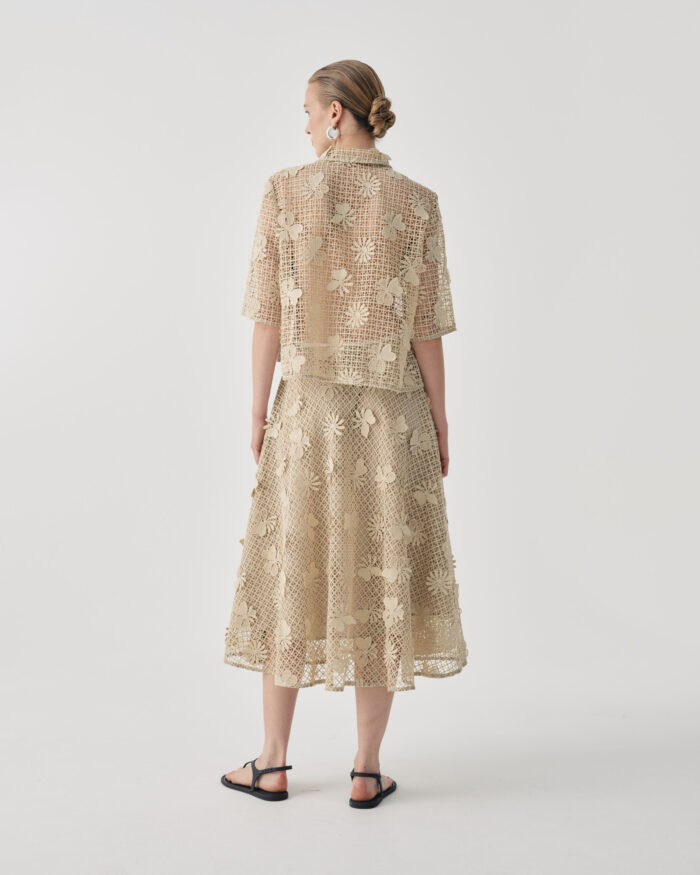 BEATRICE Embroidered Lace Midi Skirt Beige - Image 5