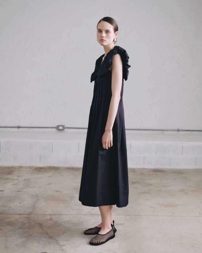 BEATRICE Cotton poplin dress with stitched pleats Black - Image 3