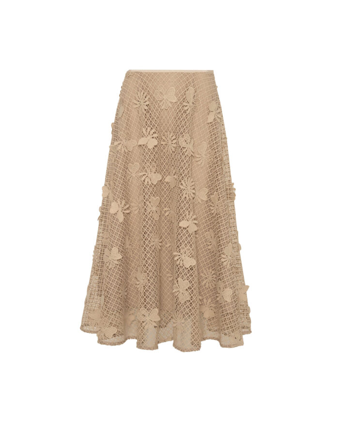 BEATRICE Embroidered Lace Midi Skirt Beige - Image 2