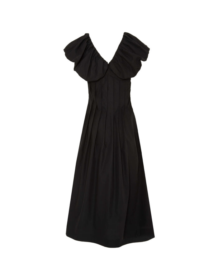 BEATRICE Cotton poplin dress with stitched pleats Black - Image 4