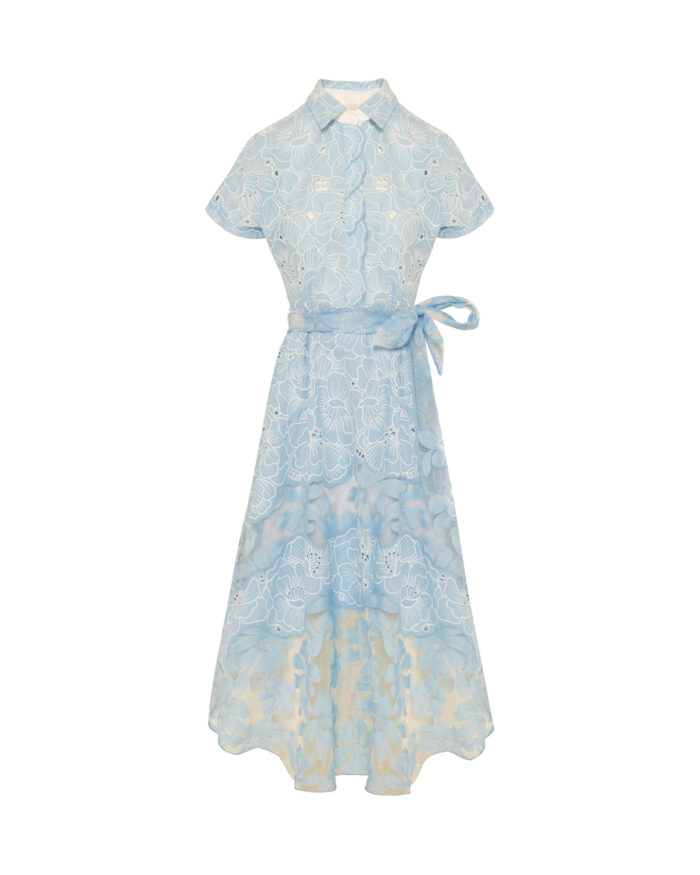 BEATRICE Brodererie anglaise shirt with belt Light blue - Image 4