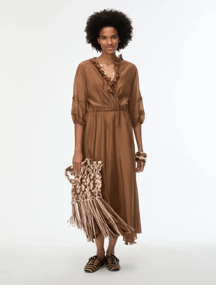 i BLUES Long silk-blend dress Cocoa - Image 3