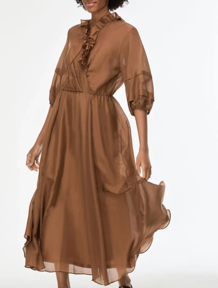 i BLUES Long silk-blend dress Cocoa - Image 2