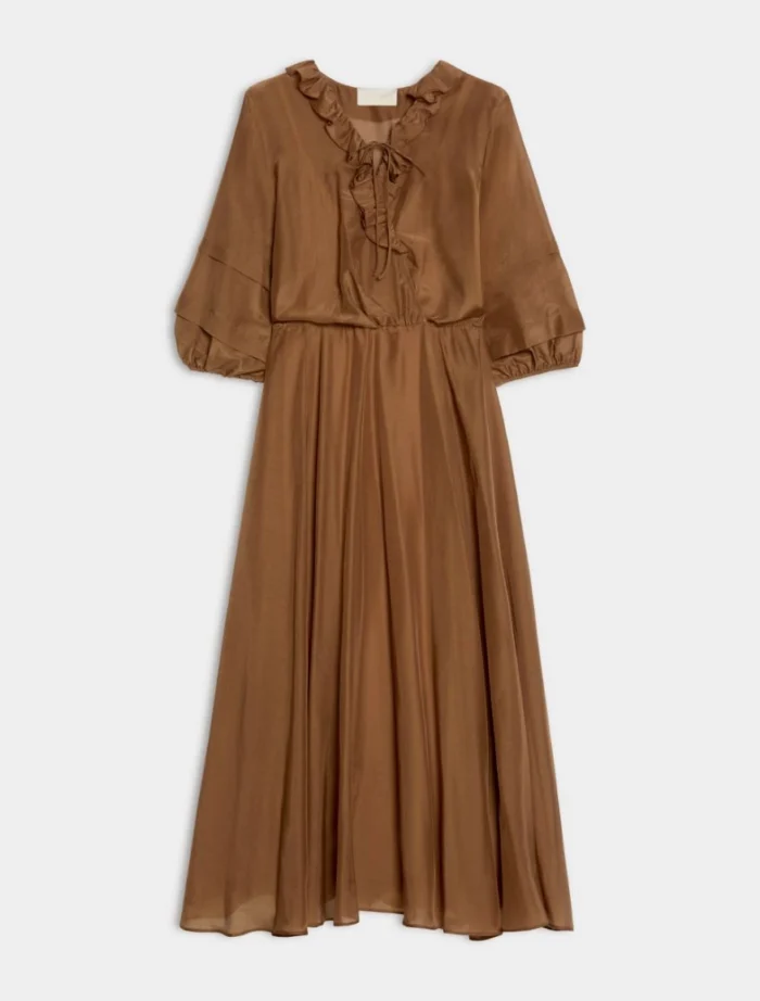 i BLUES Long silk-blend dress Cocoa - Image 5