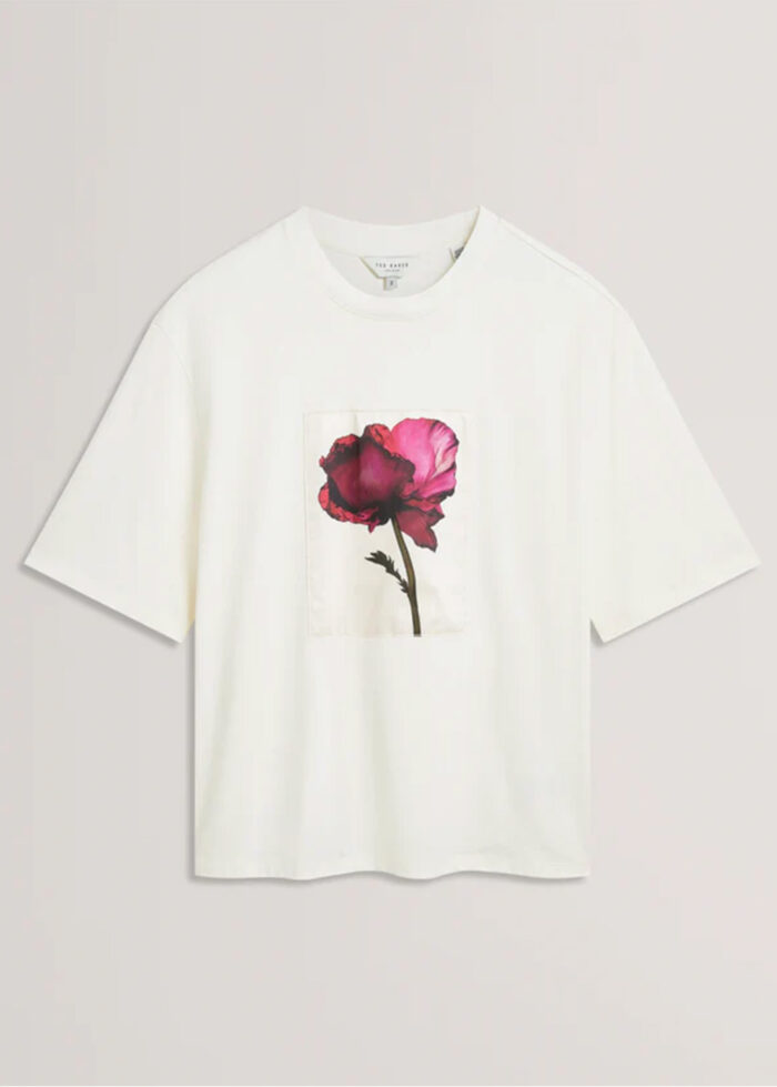 TED BAKER T-shirt With Floral Print Ecru - Image 6