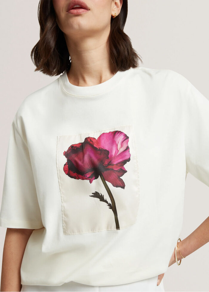 TED BAKER T-shirt With Floral Print Ecru - Image 2