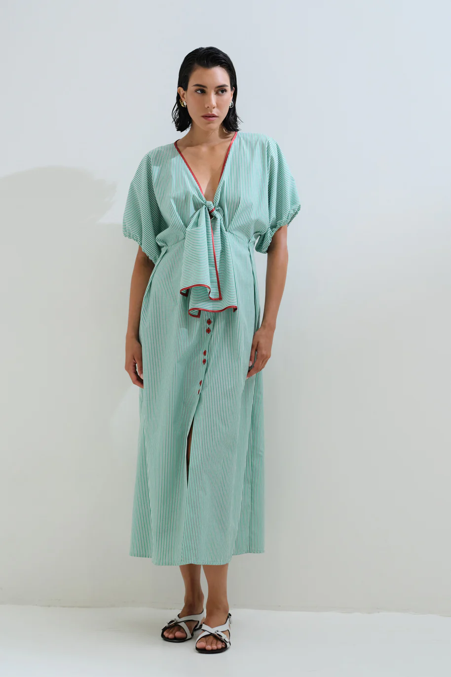 CHICARDSUMMER2613768 CHICARD Striped dress with tie Green - Image 1