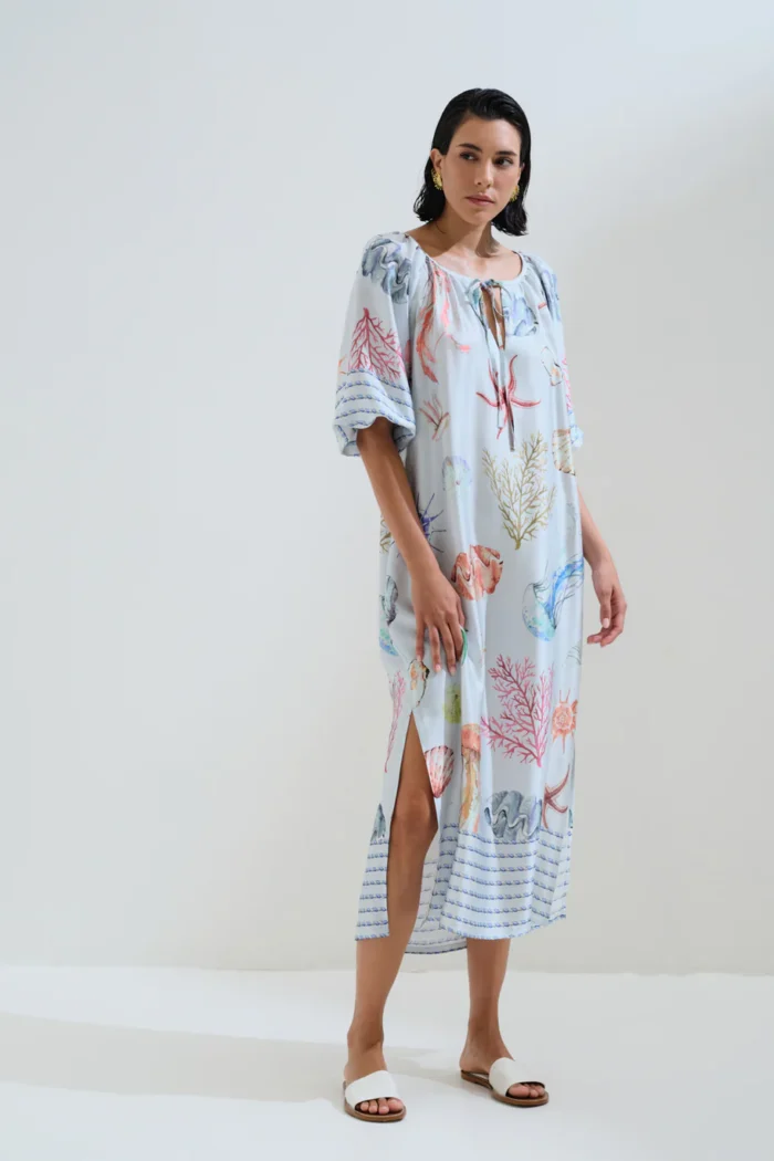 CHICARD Shell print dress Soft blue - Image 3