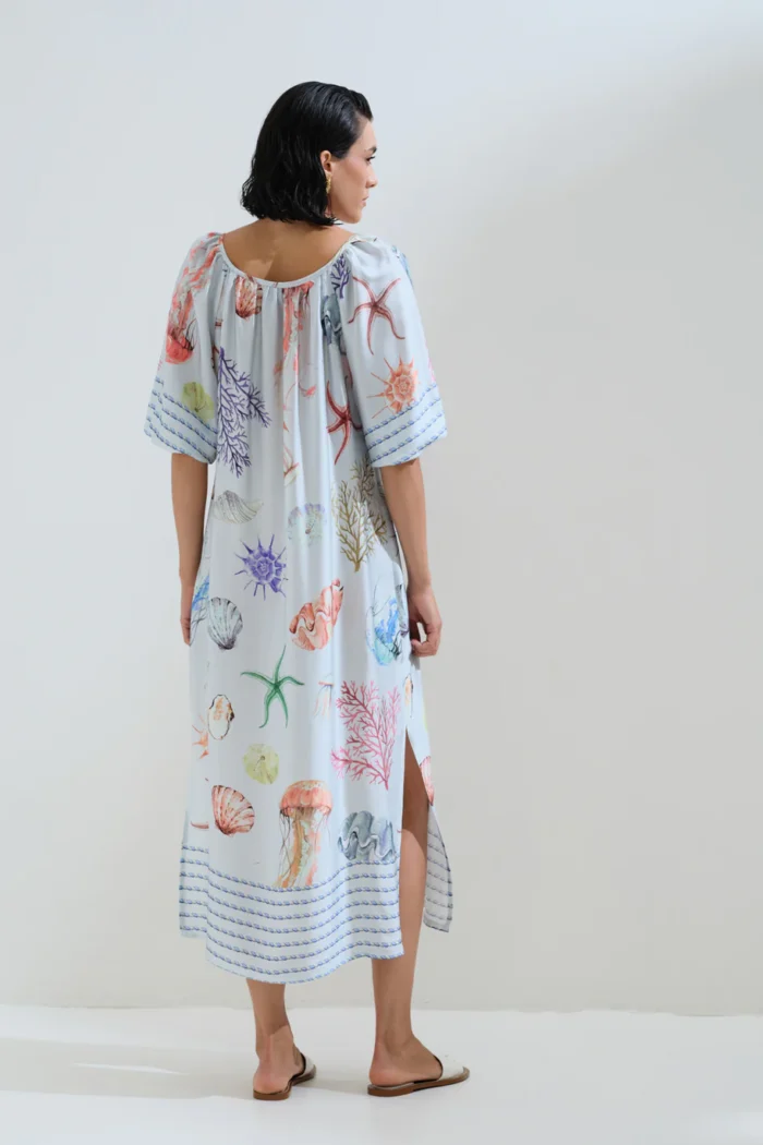 CHICARD Shell print dress Soft blue - Image 4