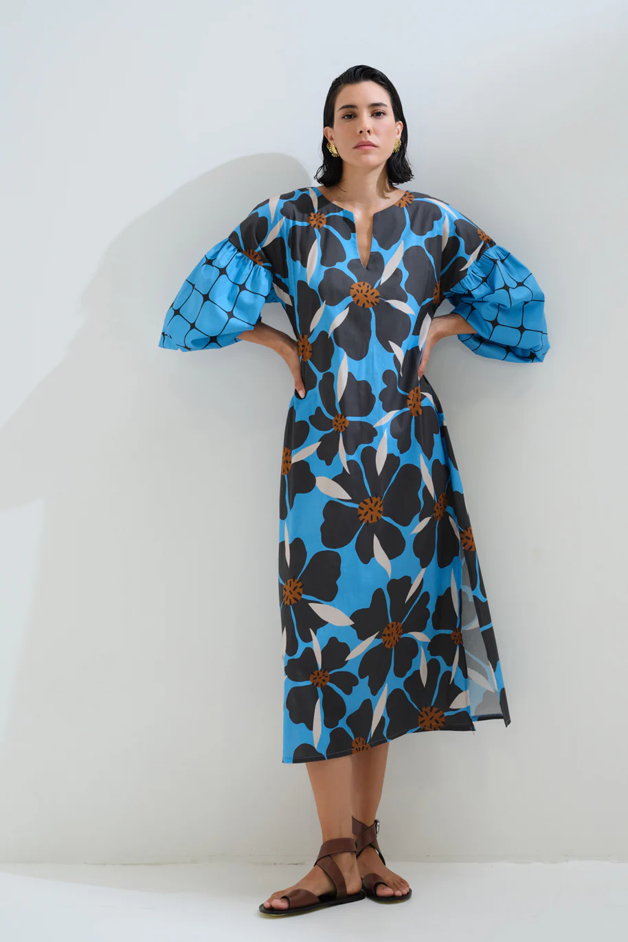 CHICARDSUMMER2614421 (1) CHICARD Floral plaid dress Blue - Image 1