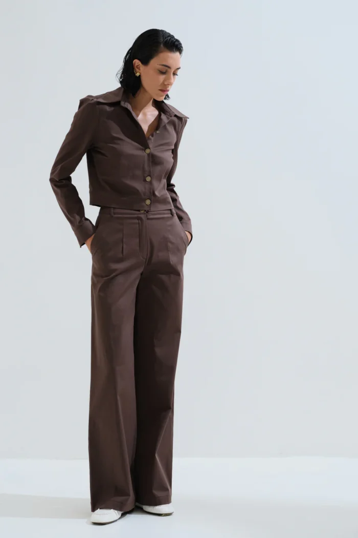 CHICARD Classic wide leg trousers Brown - Image 2