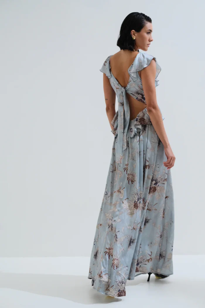 CHICARD Long dress with tie back Soft blue - Image 2