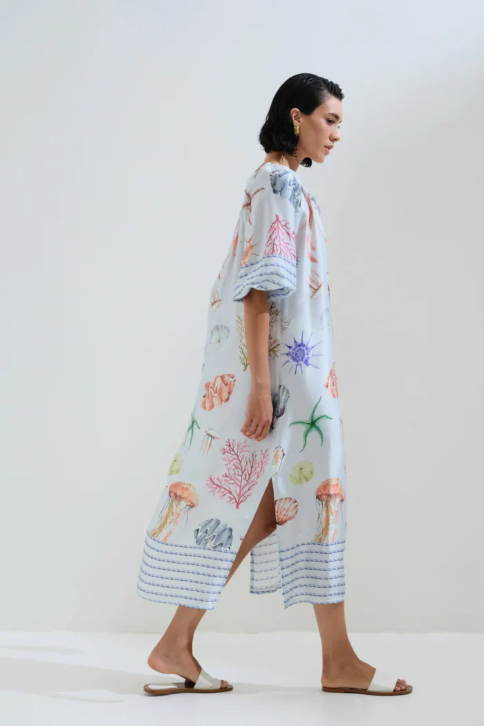 CHICARD Shell print dress Soft blue - Image 2