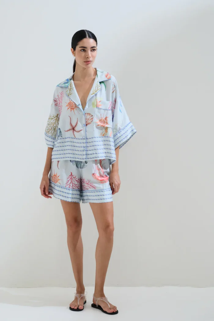 CHICARD Shell printed shorts Soft blue - Image 2