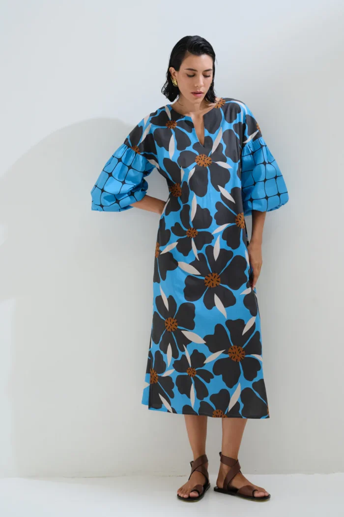 CHICARD  Floral plaid dress Blue - Image 4