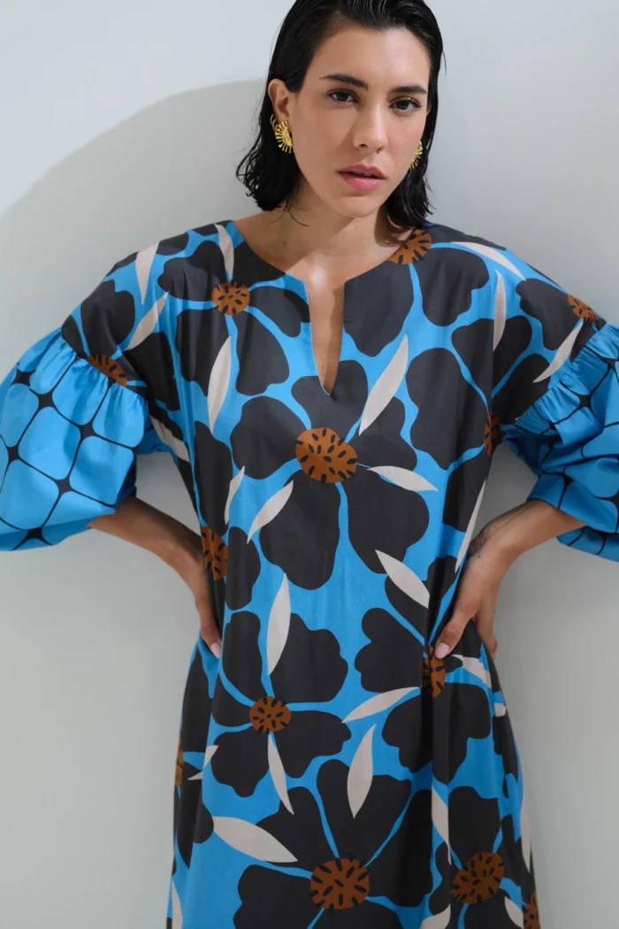 CHICARD  Floral plaid dress Blue - Image 3