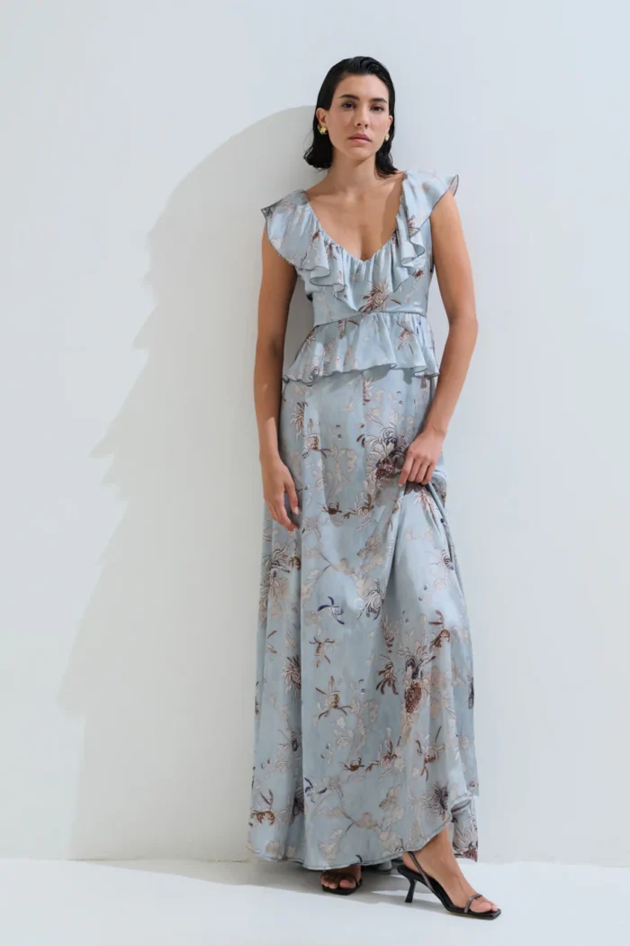CHICARD Long dress with tie back Soft blue - Image 6