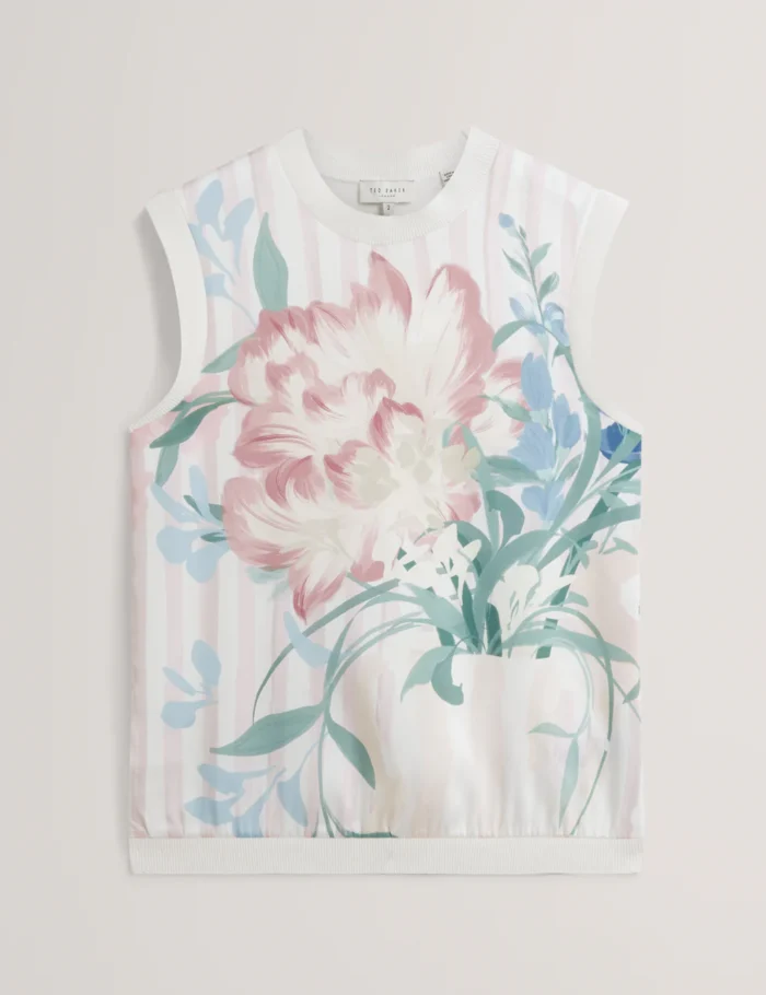 TED BAKER Pavonia Printed Woven Front Tank Top Pink - Image 7