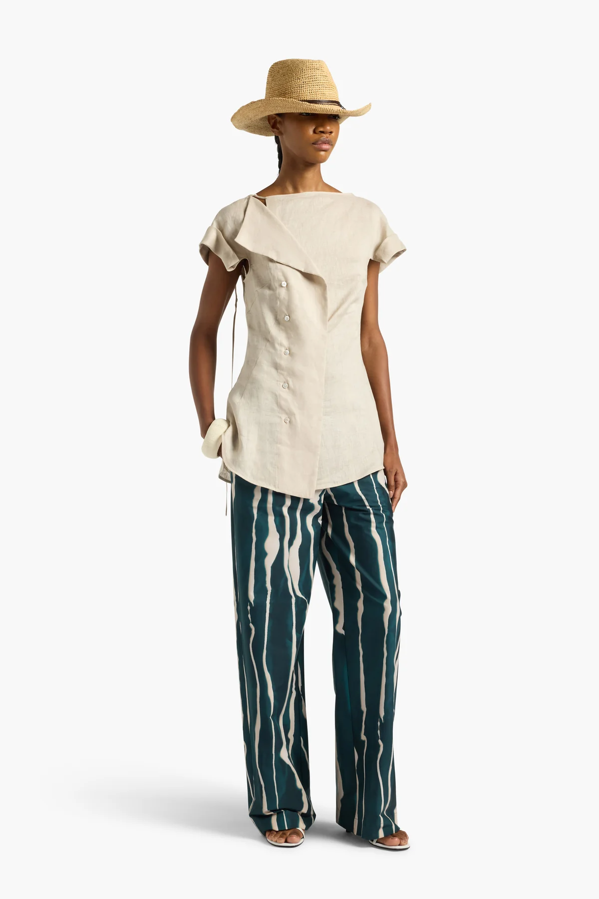 S6LL6SU26SEA-2-A LIVIANA CONTI Cesira trousers Seashell fir/ecru - Image 1