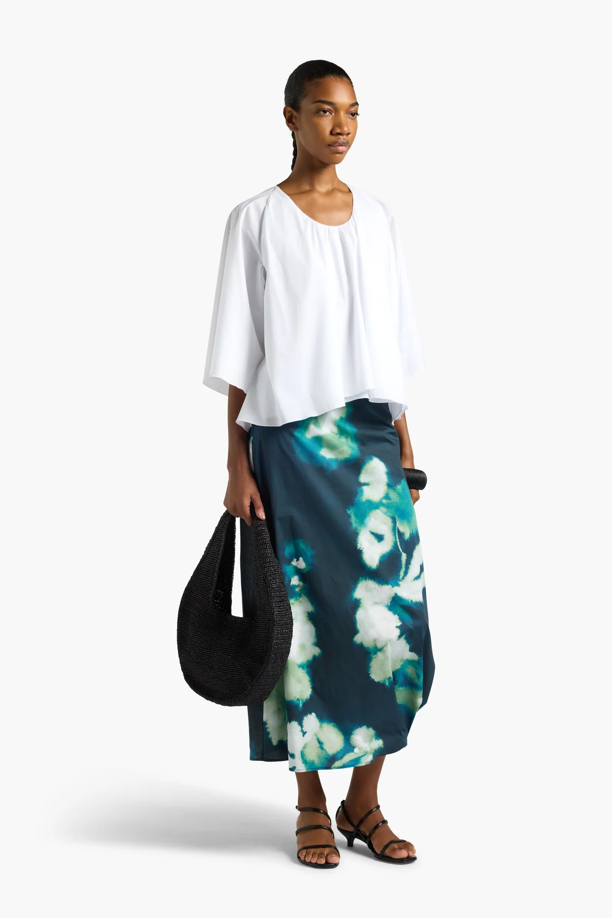 S6LL6SU70N-FLW-A LIVIANA CONTI Faede skirt Macro flower night - Image 1