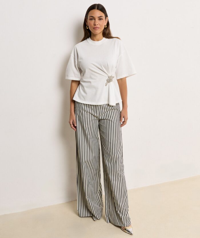 JOSH-V DACEY regular fit T-shirt with rhinestones Off white - Image 4