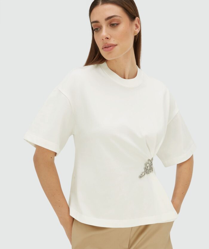 JOSH-V DACEY regular fit T-shirt with rhinestones Off white - Image 5