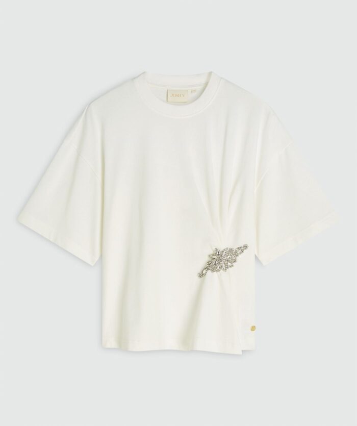 JOSH-V DACEY regular fit T-shirt with rhinestones Off white - Image 8