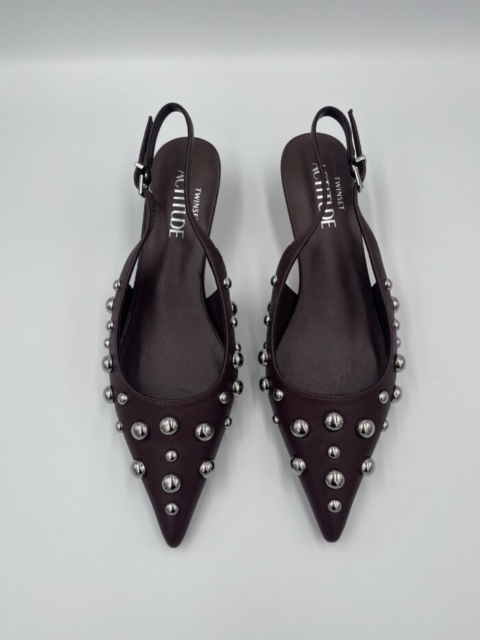 ACTITUDE Sling Back Court Shoes With Studs Brown - Image 2