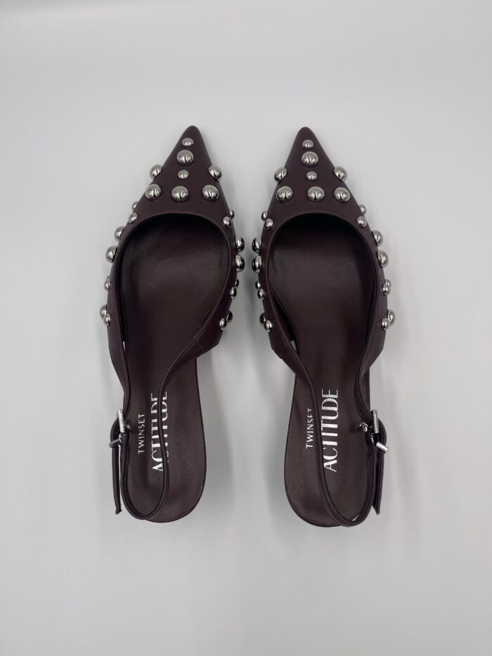 ACTITUDE Sling Back Court Shoes With Studs Brown - Image 3