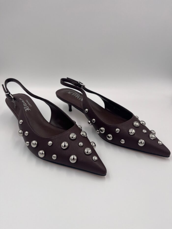 ACTITUDE Sling Back Court Shoes With Studs Brown - Image 4