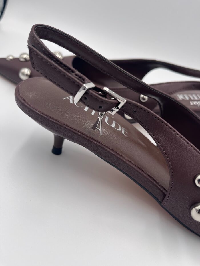 ACTITUDE Sling Back Court Shoes With Studs Brown - Image 6