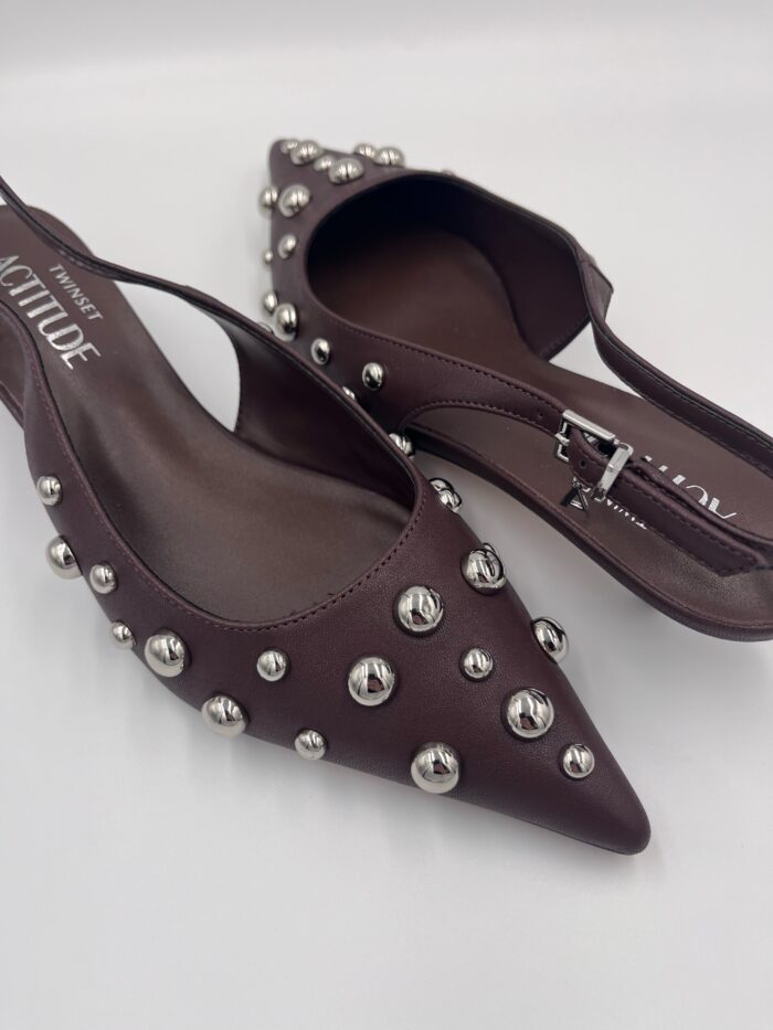 ACTITUDE Sling Back Court Shoes With Studs Brown - Image 5