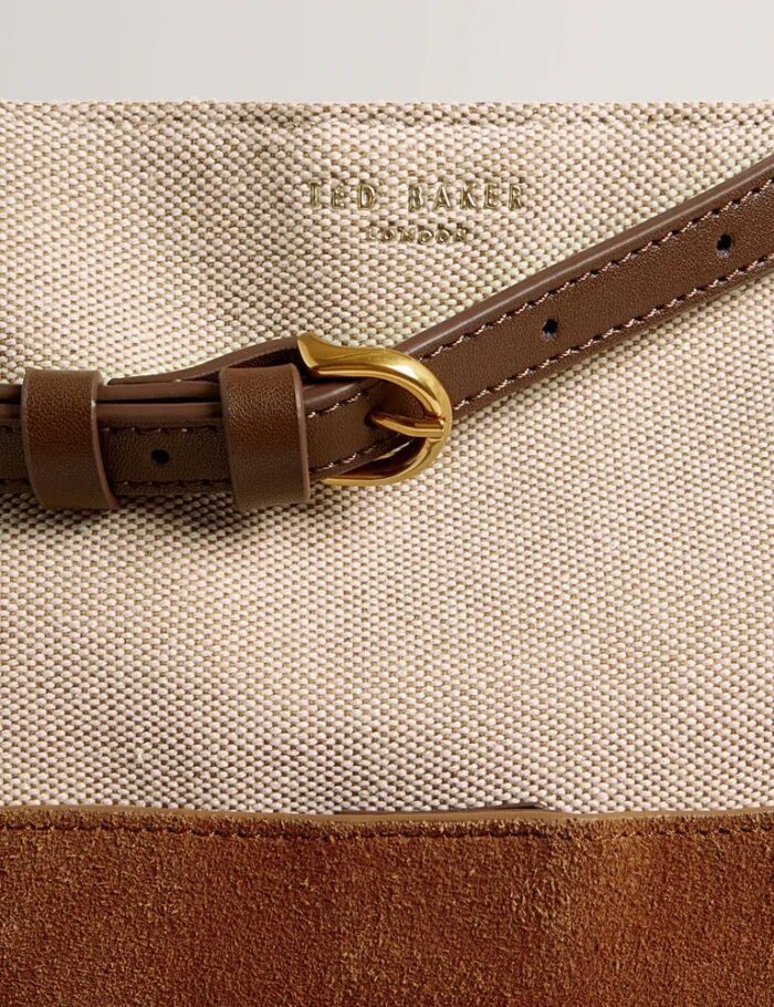 TED BAKER Sorien Woven Handle Medium Bucket Bag Tan - Image 5